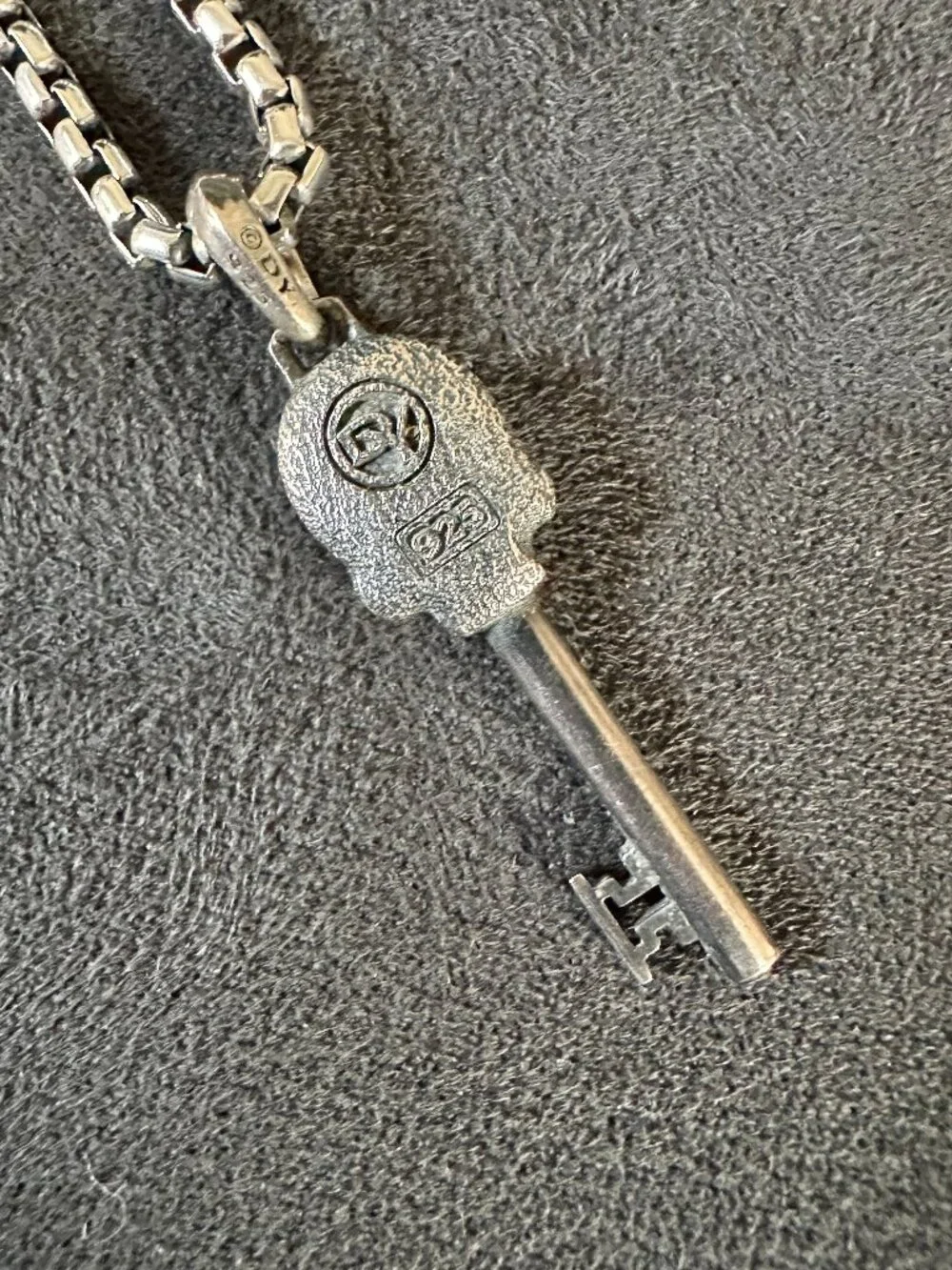David Yurman Skull Key Pendant w/ Black Diamonds & DY Box Chain Necklace - 20